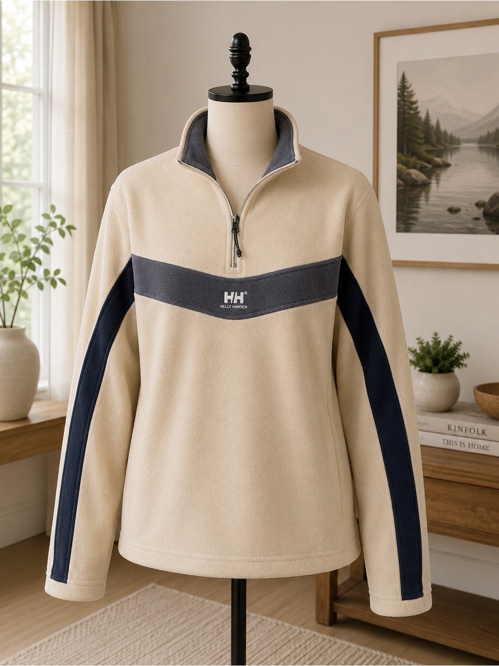 Helly Hansen HH 1/4 Zip Fleece Pullover Men’s XL Beige Gray Hiking Ski Jacket
